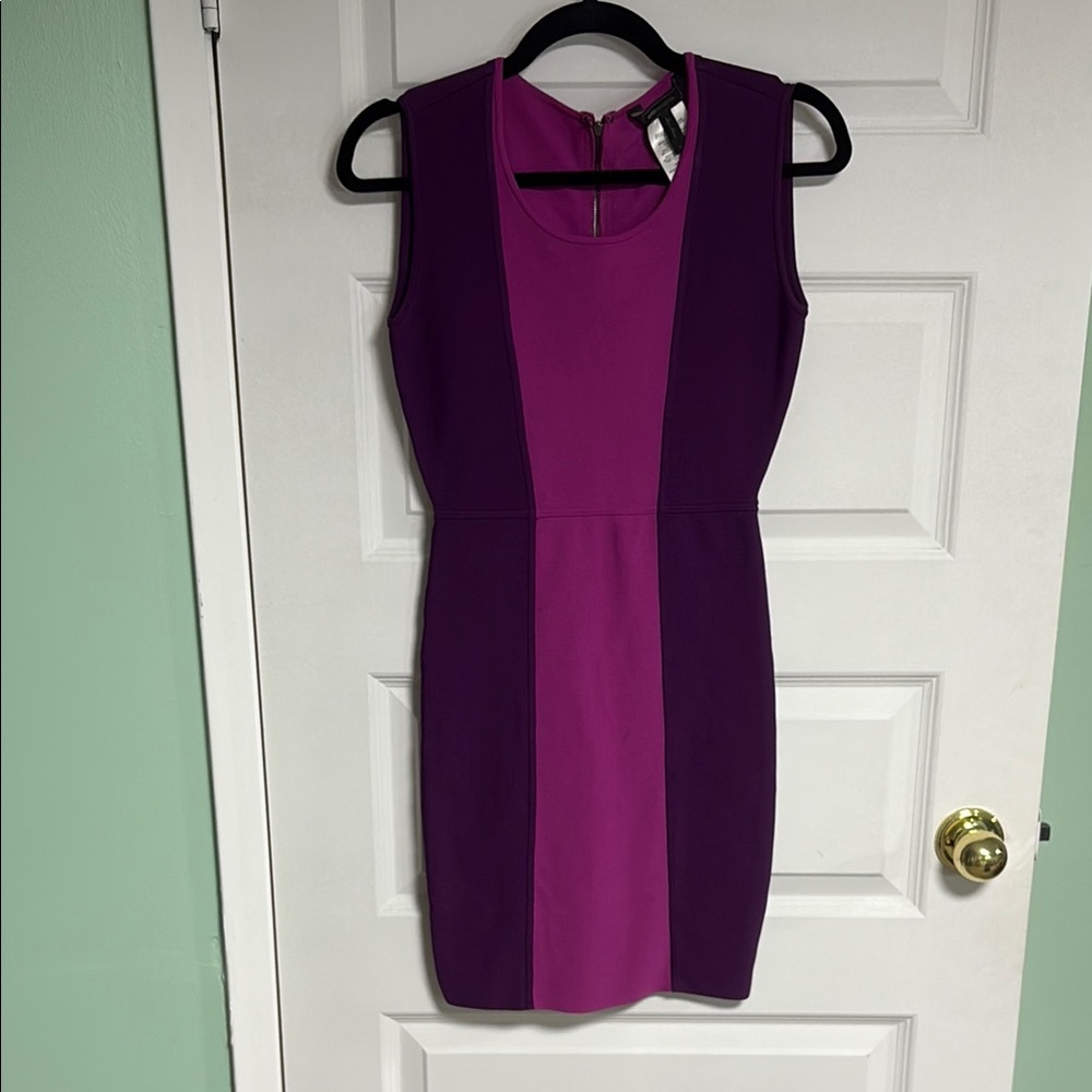 BCBGMaxAzria Purple and Black Sleeveless Sheath Dress